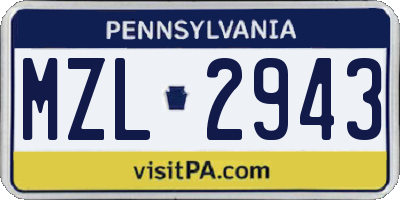 PA license plate MZL2943