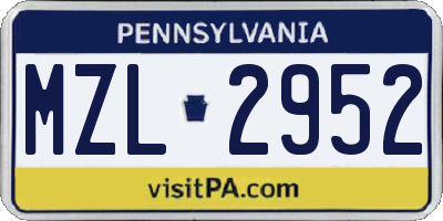 PA license plate MZL2952