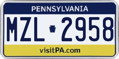 PA license plate MZL2958