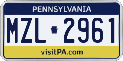 PA license plate MZL2961