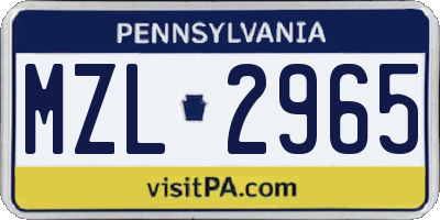 PA license plate MZL2965