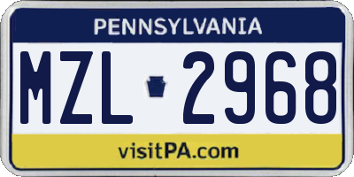 PA license plate MZL2968