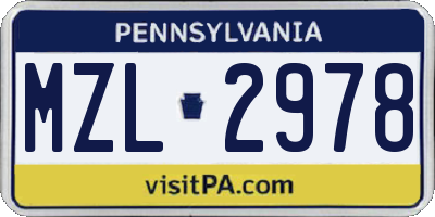 PA license plate MZL2978