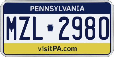PA license plate MZL2980