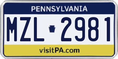 PA license plate MZL2981