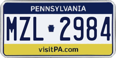 PA license plate MZL2984