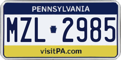 PA license plate MZL2985
