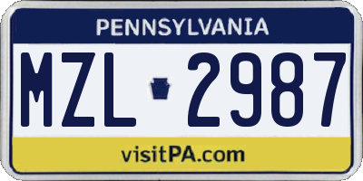 PA license plate MZL2987