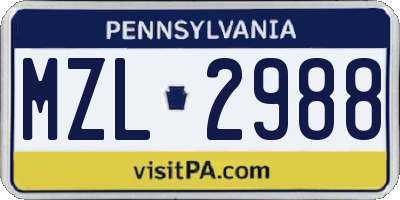 PA license plate MZL2988