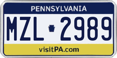 PA license plate MZL2989