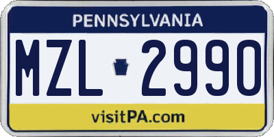 PA license plate MZL2990