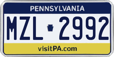 PA license plate MZL2992