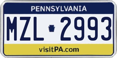 PA license plate MZL2993