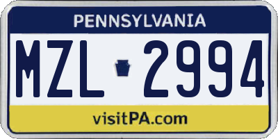 PA license plate MZL2994