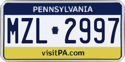 PA license plate MZL2997