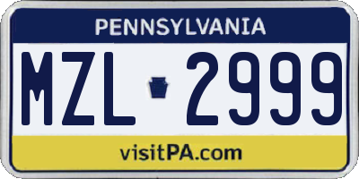 PA license plate MZL2999
