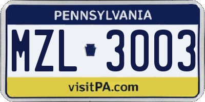 PA license plate MZL3003
