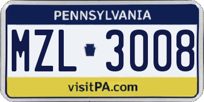 PA license plate MZL3008