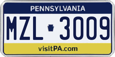 PA license plate MZL3009