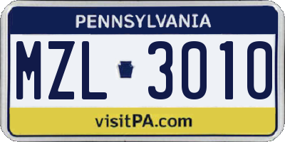 PA license plate MZL3010