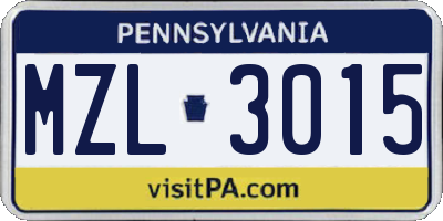 PA license plate MZL3015