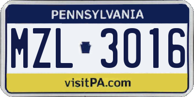 PA license plate MZL3016
