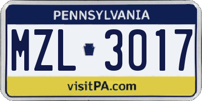 PA license plate MZL3017
