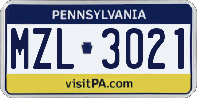 PA license plate MZL3021