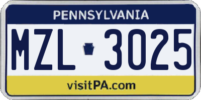 PA license plate MZL3025
