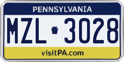 PA license plate MZL3028