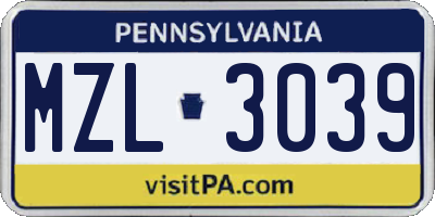 PA license plate MZL3039