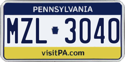 PA license plate MZL3040