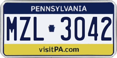 PA license plate MZL3042