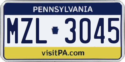 PA license plate MZL3045