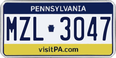 PA license plate MZL3047