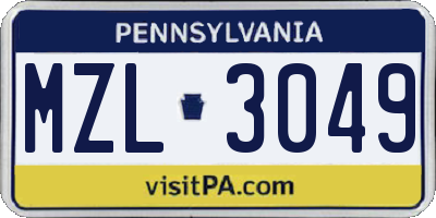 PA license plate MZL3049