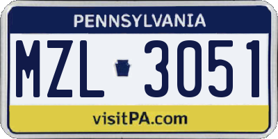 PA license plate MZL3051