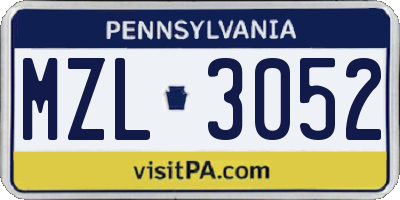 PA license plate MZL3052