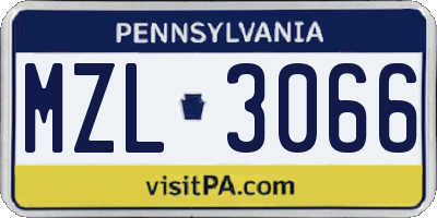 PA license plate MZL3066