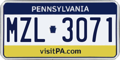 PA license plate MZL3071