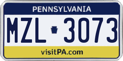 PA license plate MZL3073