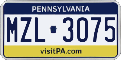 PA license plate MZL3075