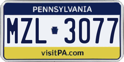 PA license plate MZL3077