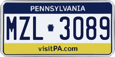 PA license plate MZL3089