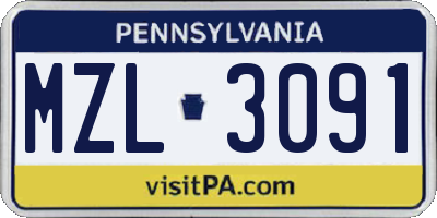 PA license plate MZL3091