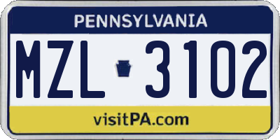PA license plate MZL3102