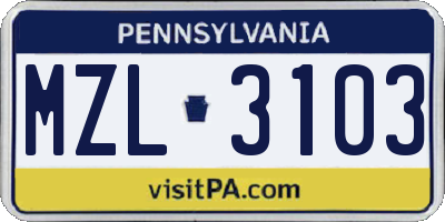 PA license plate MZL3103