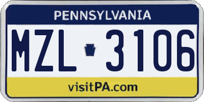PA license plate MZL3106