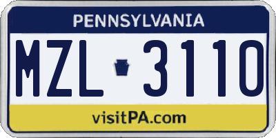 PA license plate MZL3110