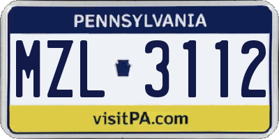 PA license plate MZL3112
